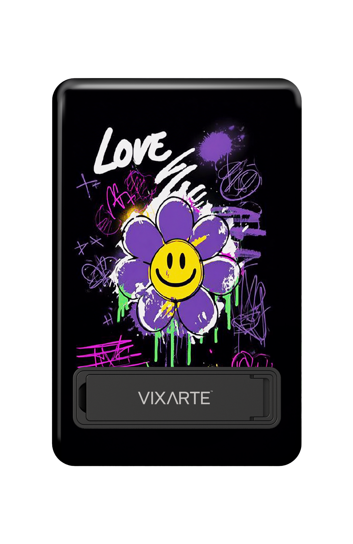 Wireless Charge Powerbank - Trendy graffiti -style smiling face flower 1