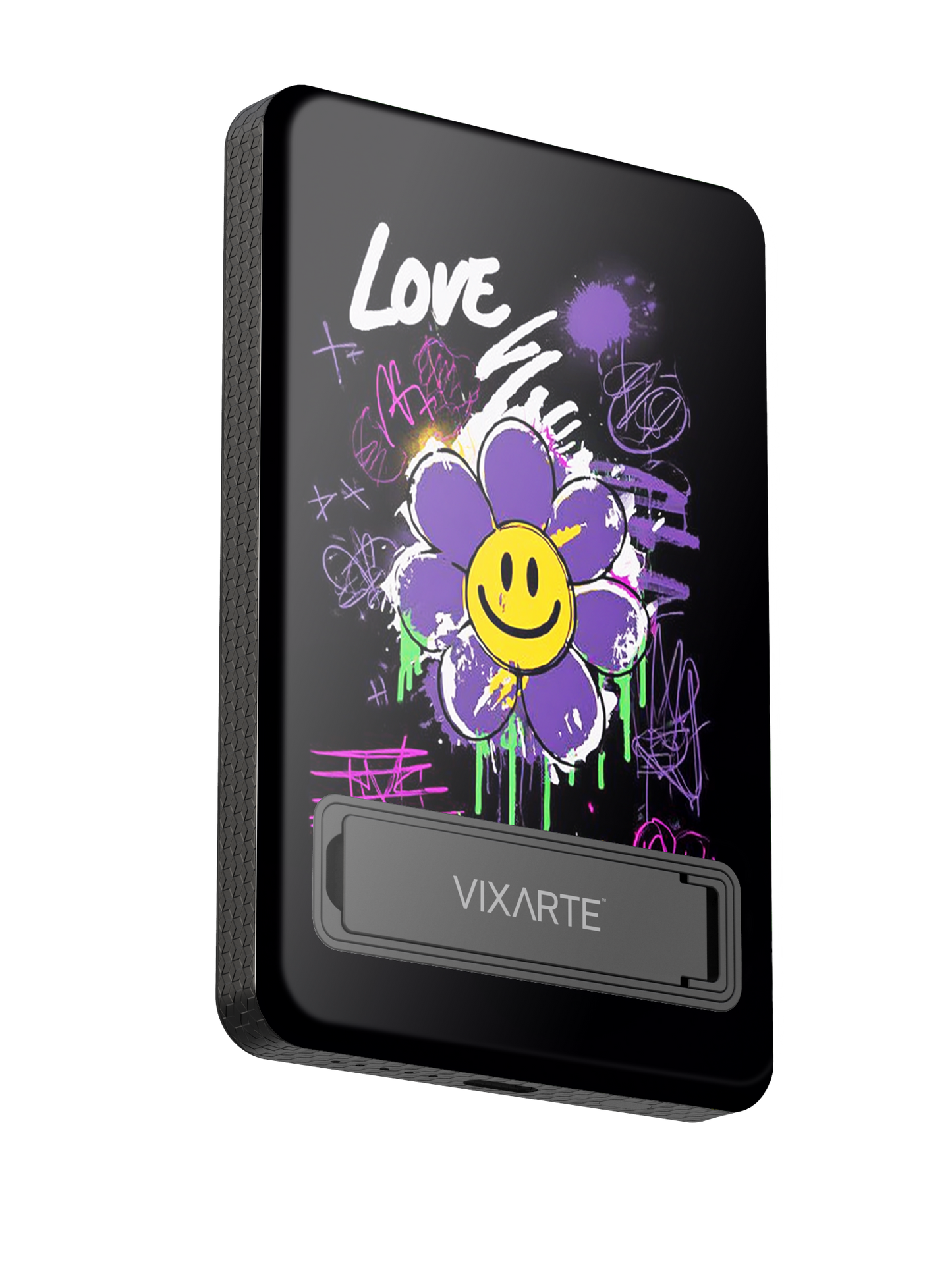 Wireless Charge Powerbank - Trendy graffiti -style smiling face flower 1