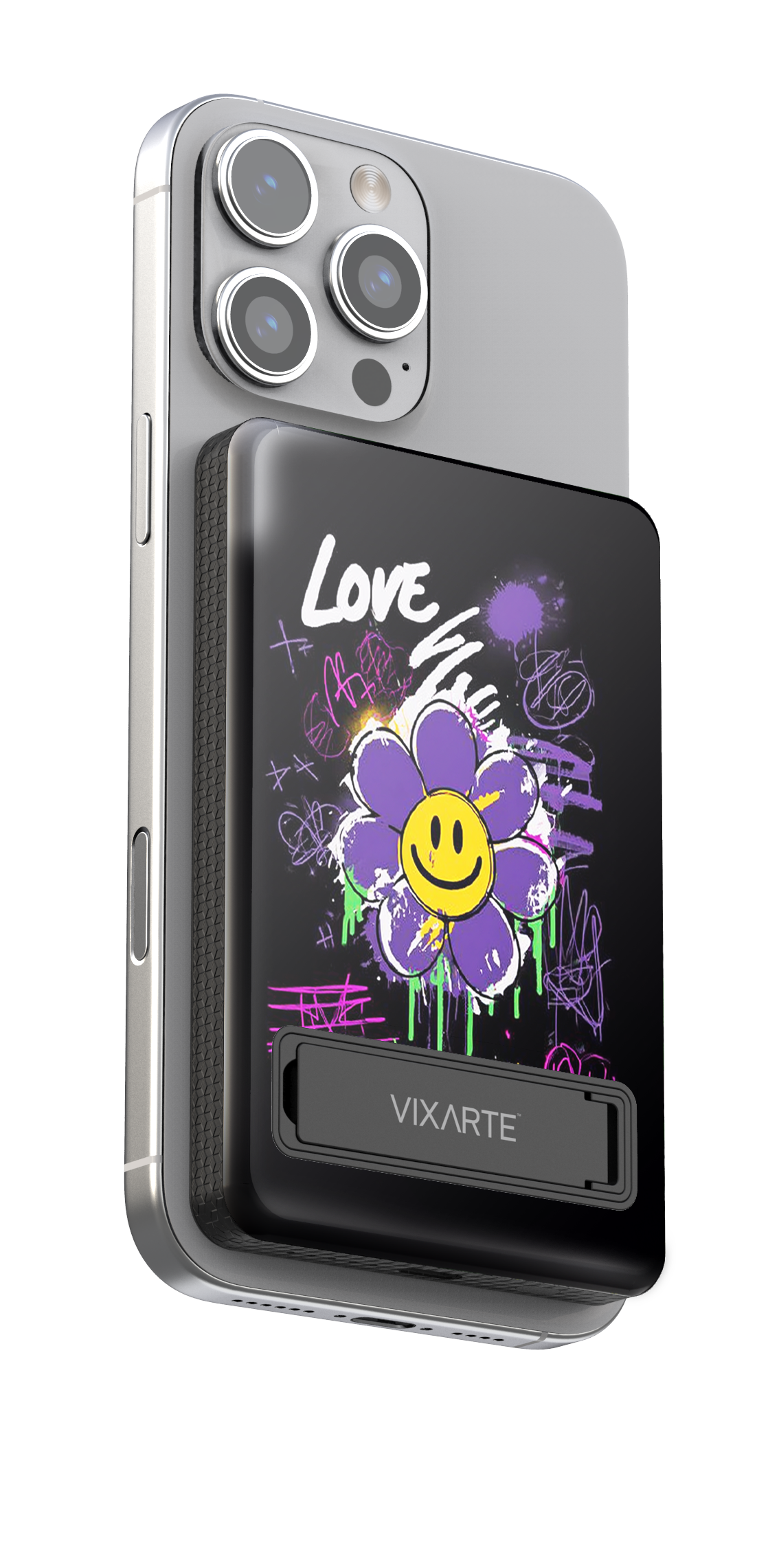 Wireless Charge Powerbank - Trendy graffiti -style smiling face flower 1