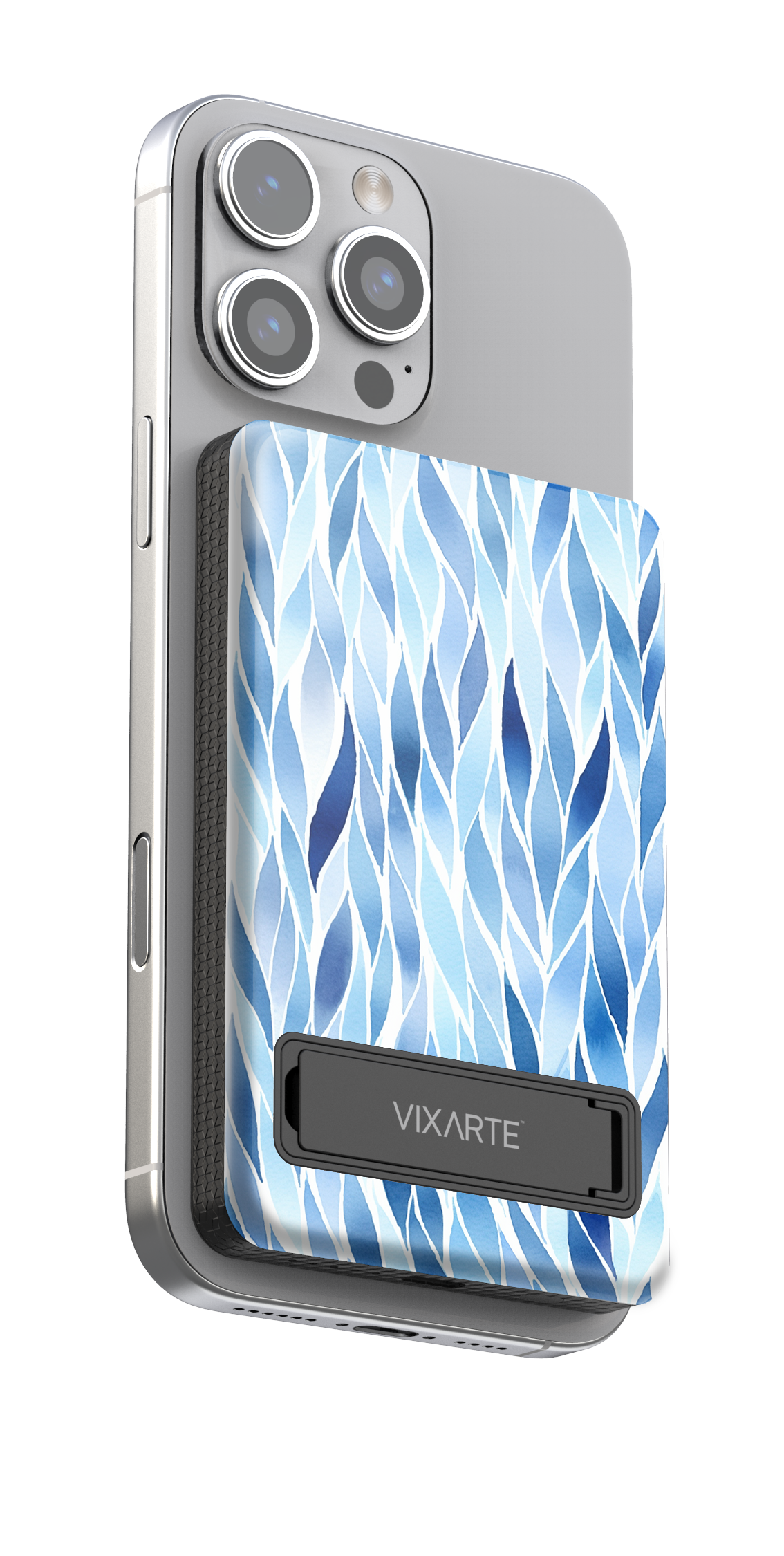 Wireless Charge Powerbank - Blue Watercolor Leaves 1
