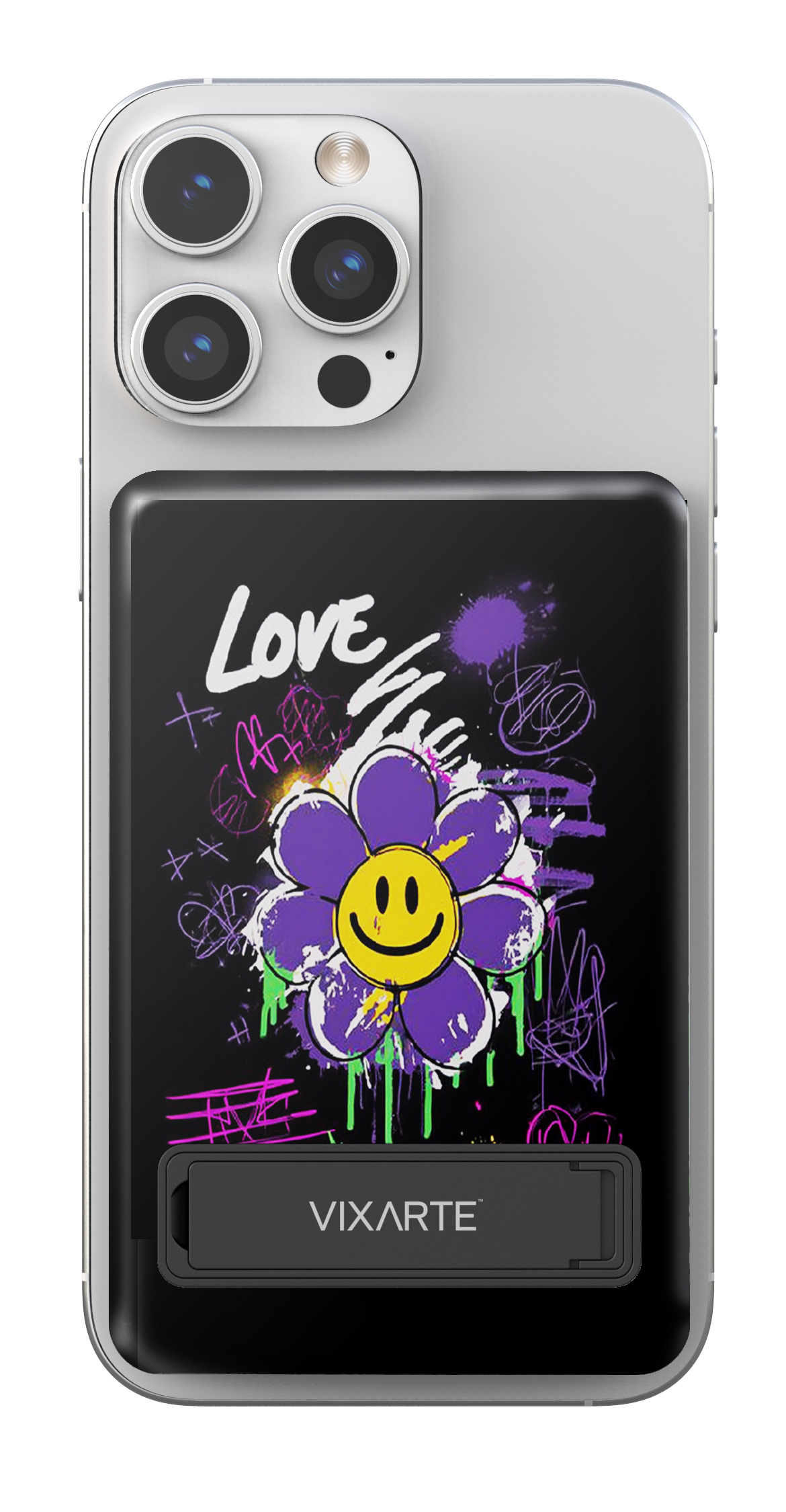 Wireless Charge Powerbank - Trendy graffiti -style smiling face flower 1
