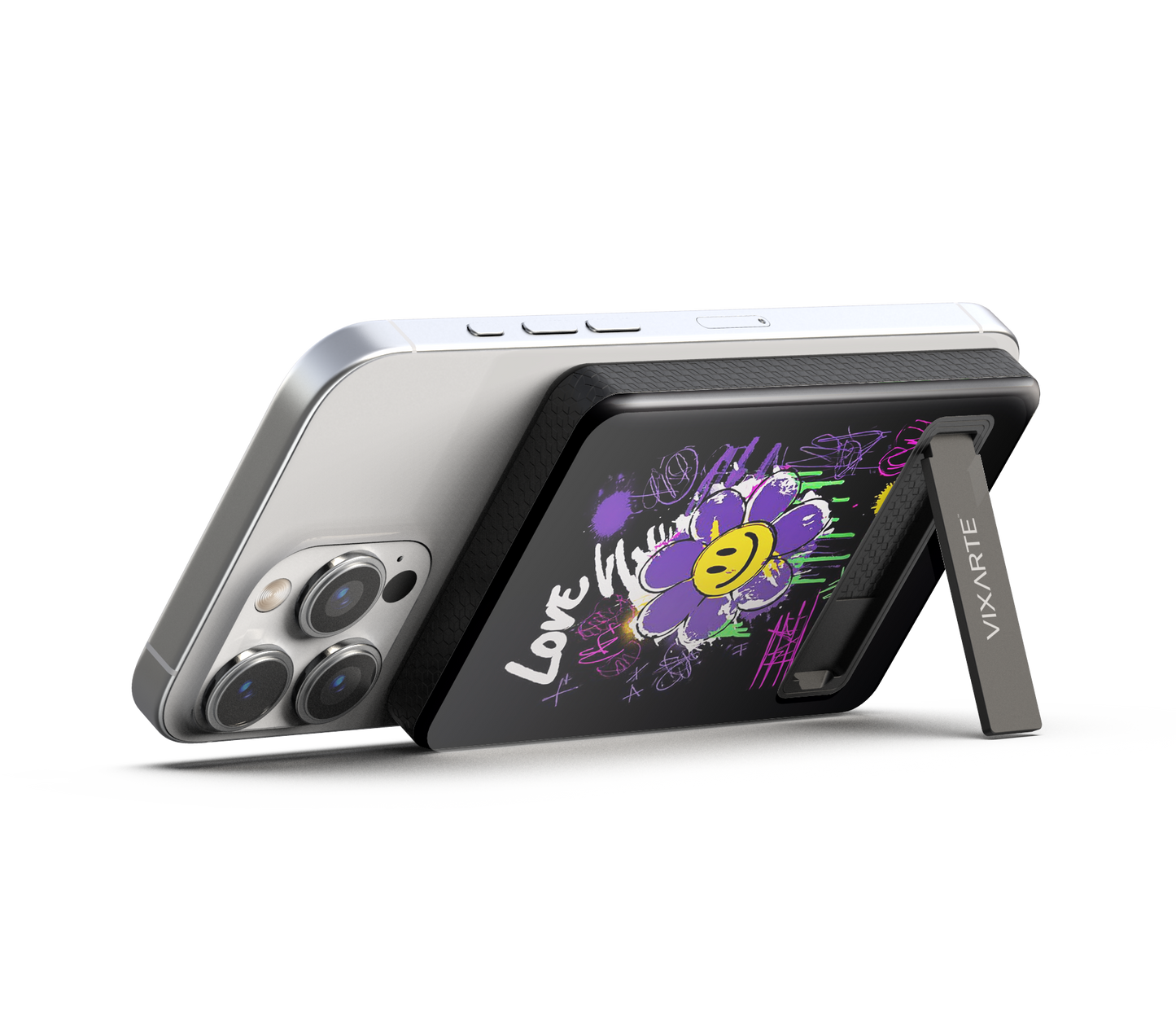 Wireless Charge Powerbank - Trendy graffiti -style smiling face flower 1