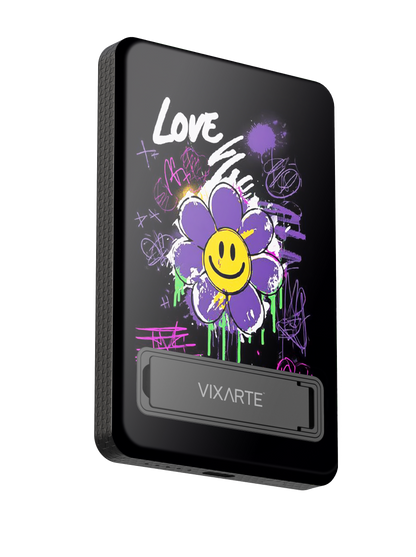 Wireless Charge Powerbank - Trendy graffiti -style smiling face flower 1