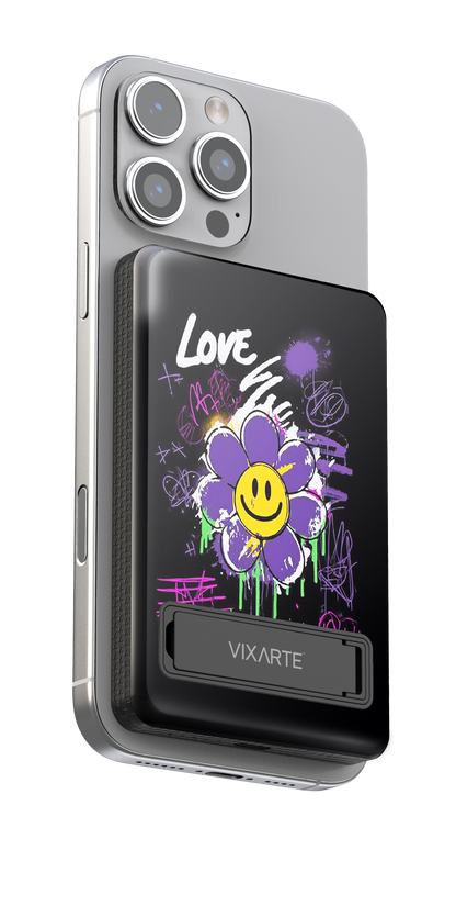Wireless Charge Powerbank - Trendy graffiti -style smiling face flower 1