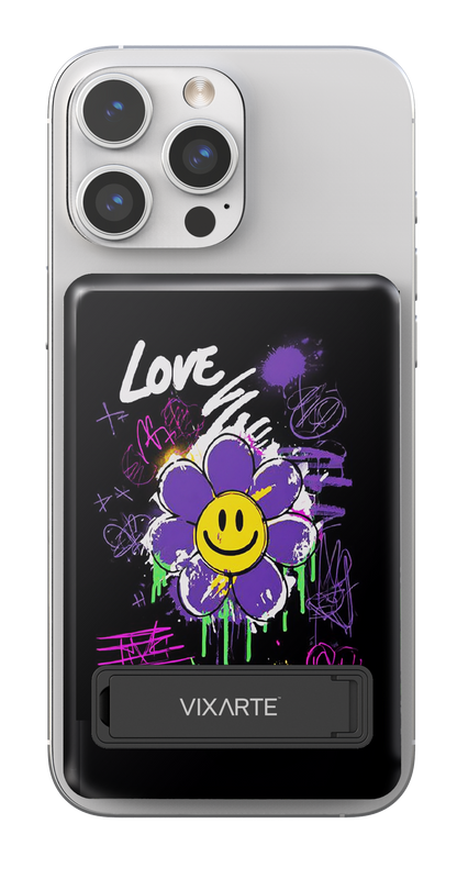 Wireless Charge Powerbank - Trendy graffiti -style smiling face flower 1