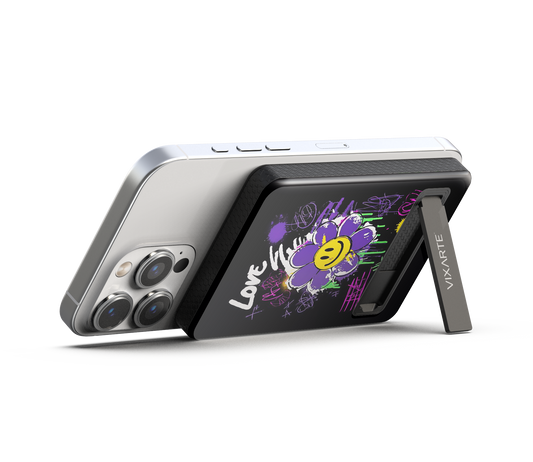 Wireless Charge Powerbank - Trendy graffiti -style smiling face flower 1